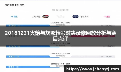 20181231火箭与灰熊精彩对决录像回放分析与赛后点评