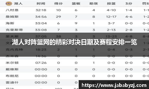 湖人对阵篮网的精彩对决日期及赛程安排一览